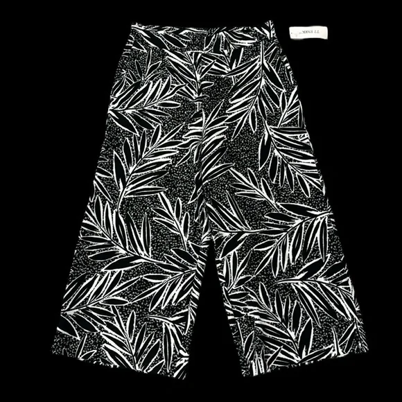 Women’s Tropical Wide Leg Palazzo Pant Size Medium Black White Leaf NWT - Picture 4 of 11